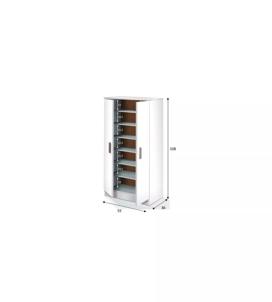 ARMADIO SCARPIERA BIANCA CON 2 ANTE, 55X108X36 CM